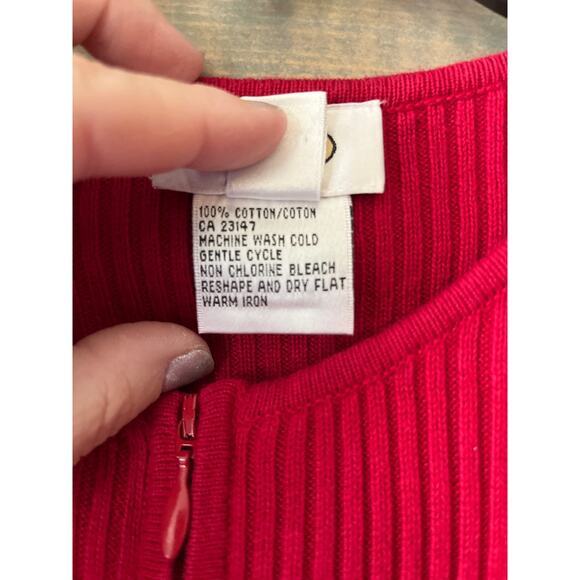 Talbots Women's Cardigan Sweater Red Long Sleeve Scoop Neck Zipper Ribbed Trim L - Picture 5 of 8